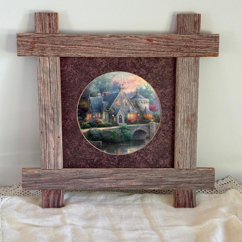 Thomas Kinkade Beyond Autumn Gate Print in Rustic Reclaimed Barn Wood Frame 20in